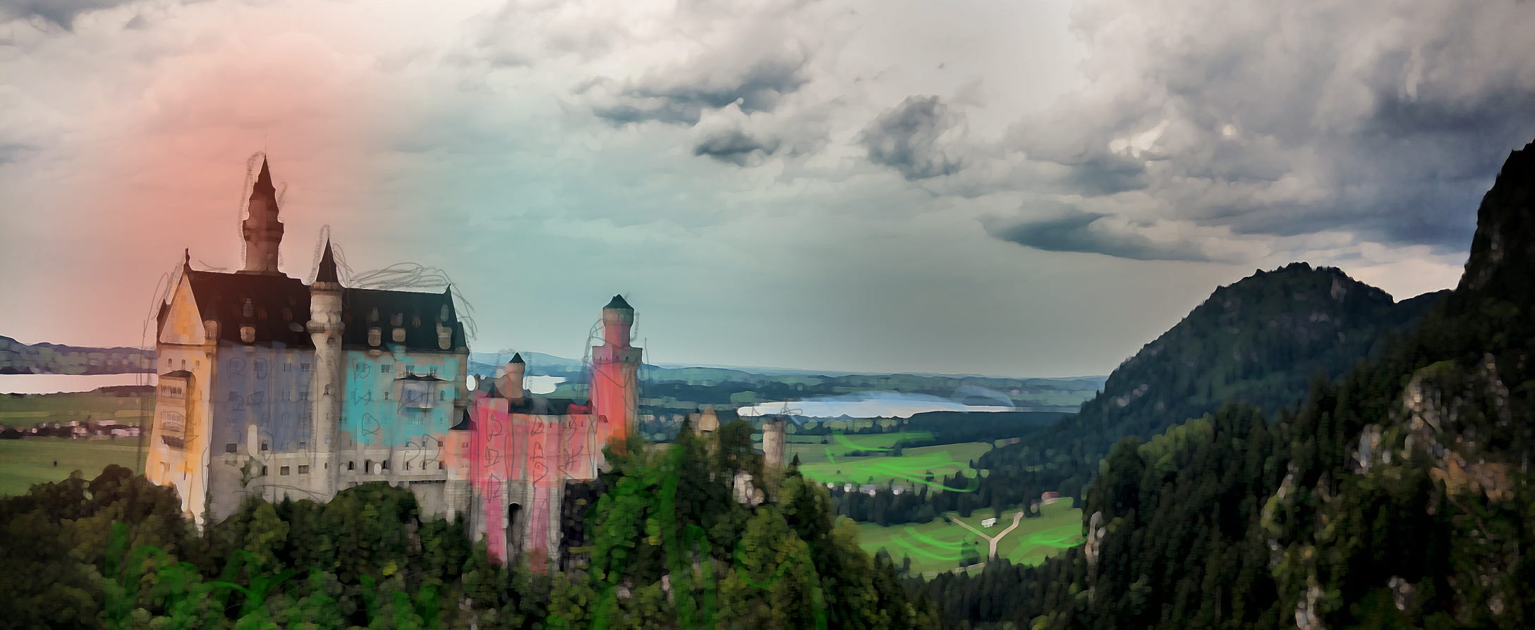 Schloss Neuschwanstein, Blick auf die Landschaft 