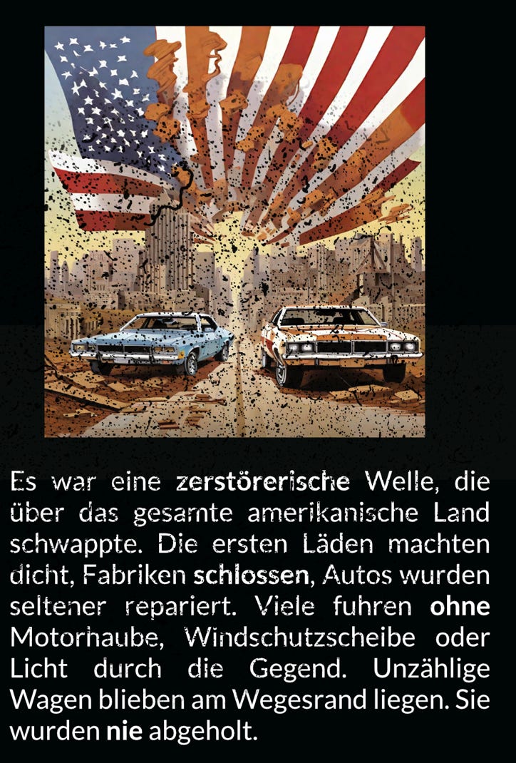 Zwei amerikanische Muscle-Cars unter US-Flagge 