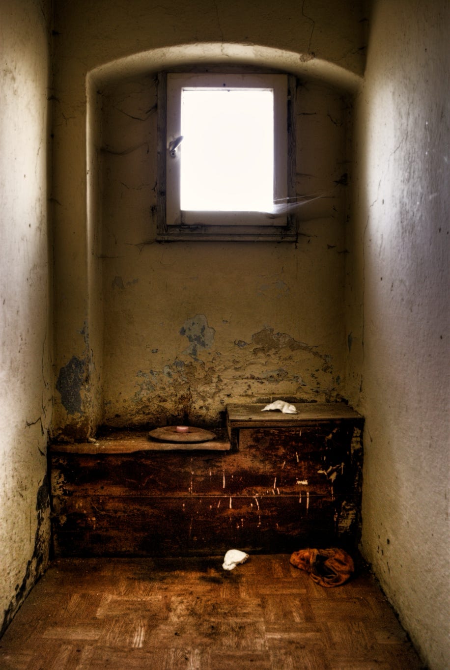 Sehr alte Toilette, die noch aus Holz und einem gesägten Loch samt Holzdeckel besteht